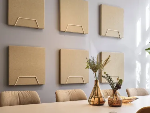 DECIBEL by Johanson Clamp acoustic absorbers in an interior.