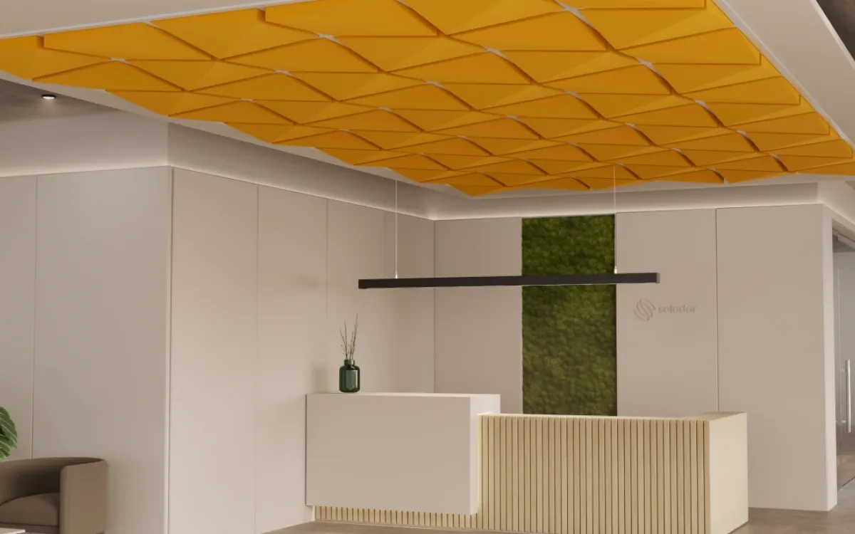 selador Celor Triana Grande grid ceiling elements in a reception.